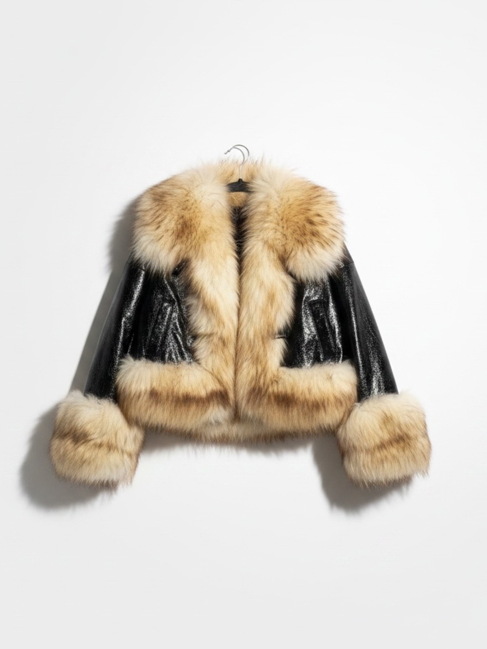 Real Fur Leather Jacket Sheepskin Down Filled Fluffy Natural Fur Trim Medium